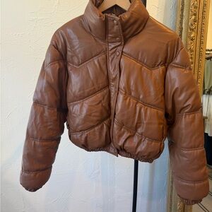Zara Tan Leather puffer Jacket